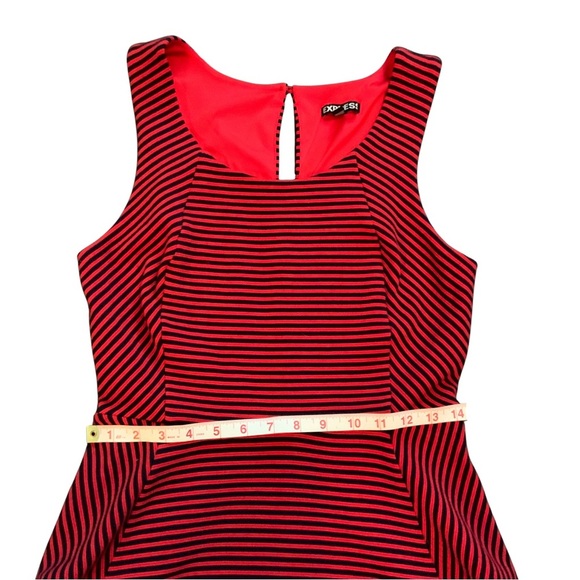 EXPRESS Red Navy Blue Striped Skater DRESS size M - Picture 3 of 6